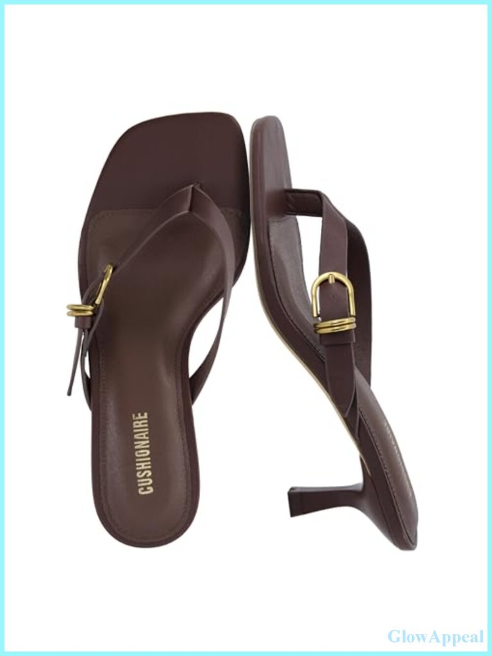 Women's low kitten heel thong sandals square toe adjustable buckle
